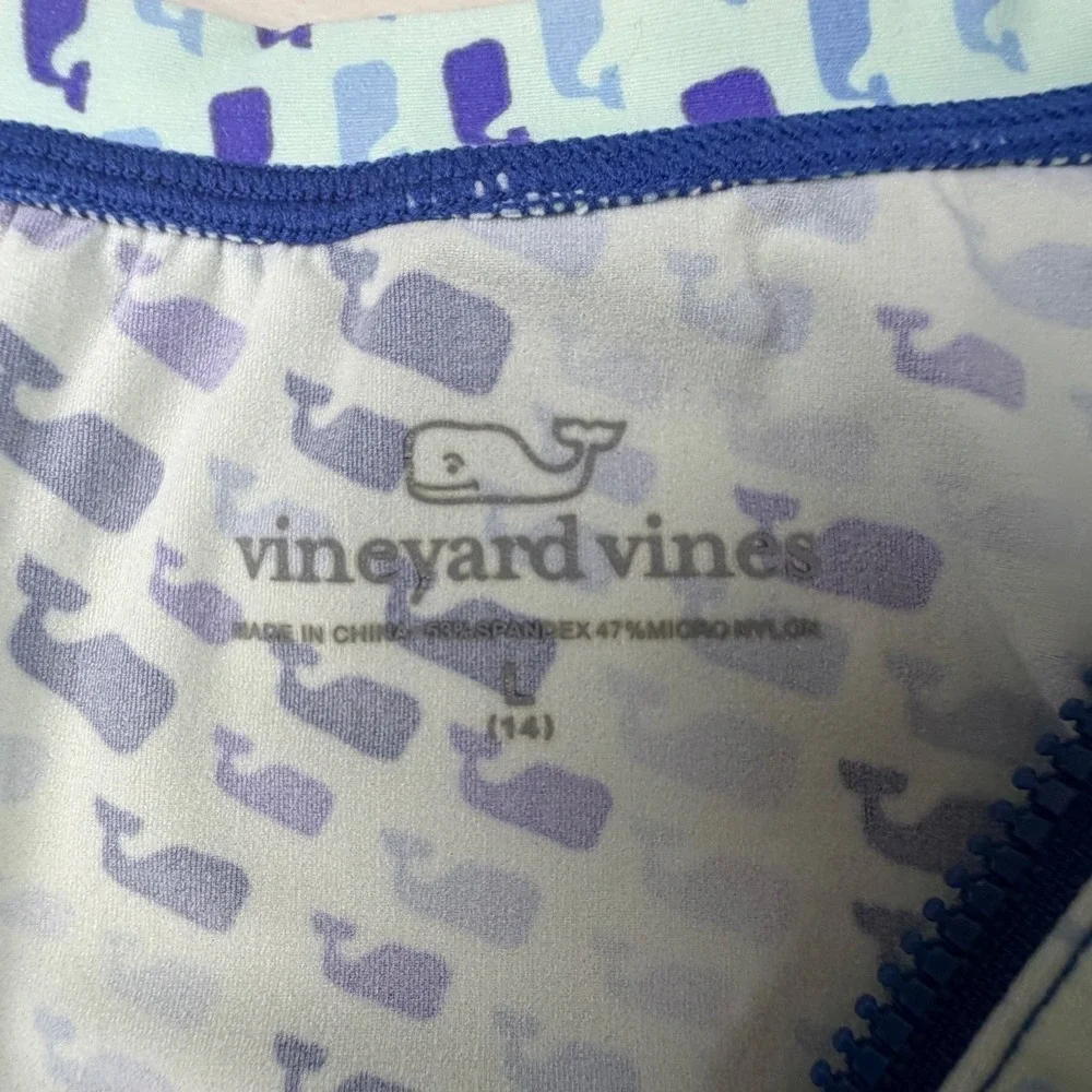 Vineyard Vines Girls 3-Piece Swim Set Blue Whale Print Tankini Rash Guard L 14